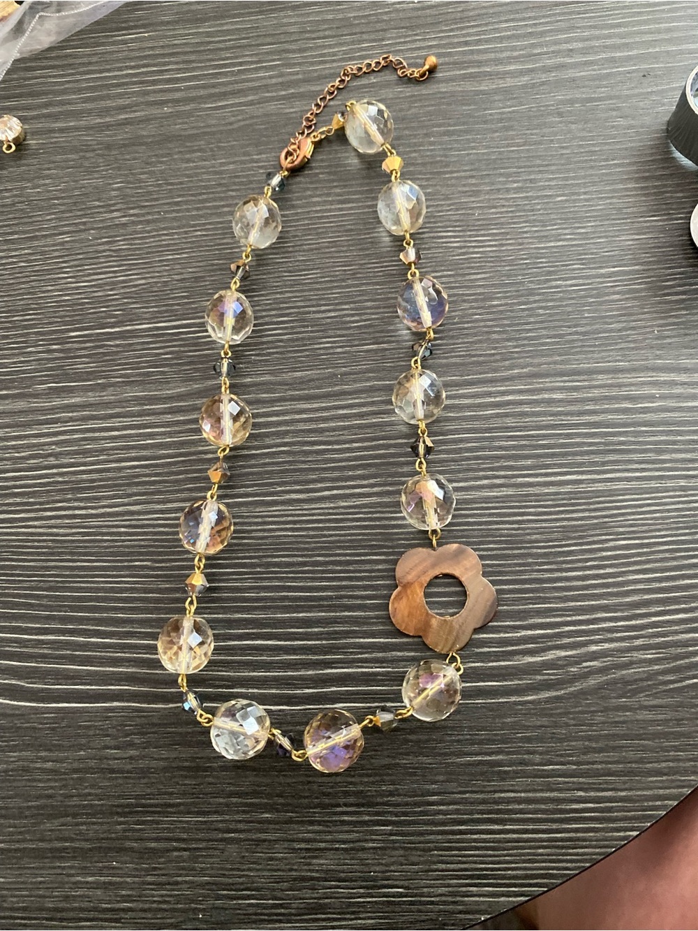Crystal Bead Necklace with mother of pearl Flower Accent